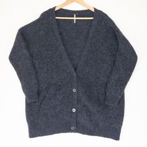 Free People Cardigan Sweater Womens Medium Blue Alpaca Mohair Oversized Fuzzy